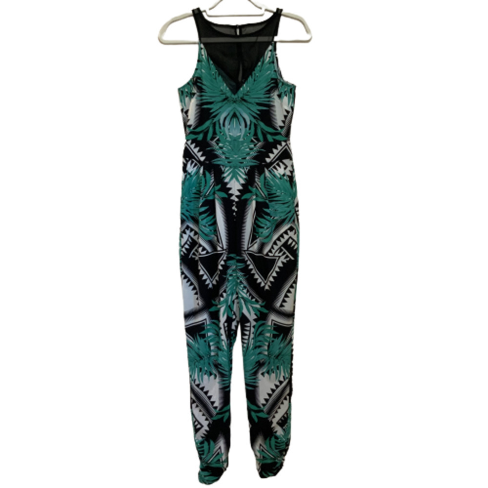 Blessed Are The Meek Aztec Tropical Jumpsuit Green/Black/White Sleeveless 1=XS